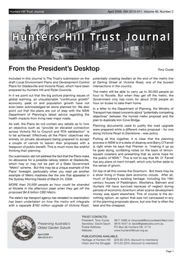 Hunters Hill Trust Journal April 2009, ISN 0310-011, Volume 46, Number 2