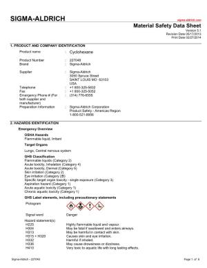 SIGMA-ALDRICH Sigma-Aldrich.Com Material Safety Data Sheet Version 5.1 Revision Date 05/17/2013 Print Date 02/27/2014