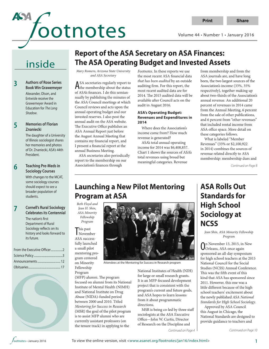 Inside the ASA Operating Budget and Invested Assets Mary Romero, Arizona State University Footnotes