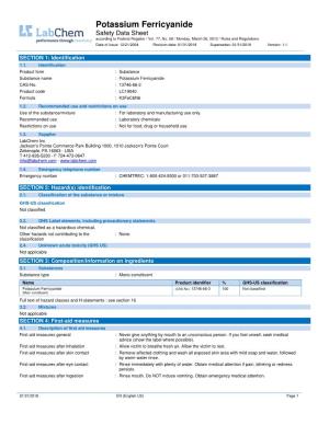 Potassium Ferricyanide Safety Data Sheet According to Federal Register / Vol