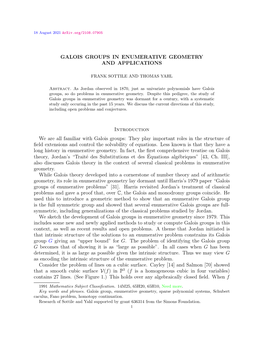 Galois Groups in Enumerative Geometry and Applications