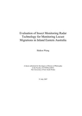 Evaluation of Insect Monitoring Radar Technology for Monitoring Locust Migrations in Inland Eastern Australia