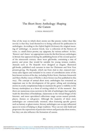 The Short Story Anthology: Shaping the Canon Lynda Prescott