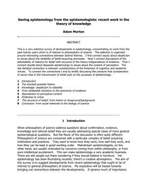 Saving Epistemology from the Epistemologists: Recent Work in the Theory of Knowledge