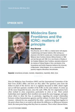 Médecins Sans Frontières and the ICRC