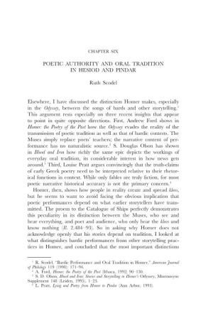 Poetic Authority and Oral Tradition in Hesiod and Pindar