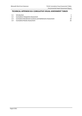 Cumulative Visual Assessment Tables Environmental Impact Assessment Report TECHNICAL APPENDIX 8.8: CUMULATIVE VISUAL ASSESSMENT TABLES