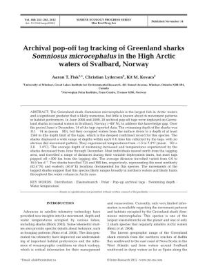 Archival Pop-Off Tag Tracking of Greenland Sharks Somniosus Microcephalus in the High Arctic Waters of Svalbard, Norway