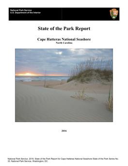 State of the Park Report Cape Hatteras National Seashore/Fort Raleigh National Historic Site/Wright Brothers National Memorial