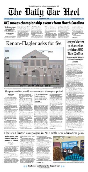 Kenan-Flagler Asks for Fee to Chancellor Criticizes UNC Title IX Office the Letter Says UNC Violated Its 2014 Sexual Assault Policy