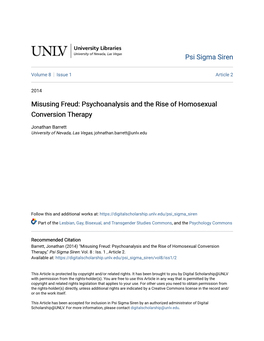 Misusing Freud: Psychoanalysis and the Rise of Homosexual Conversion Therapy