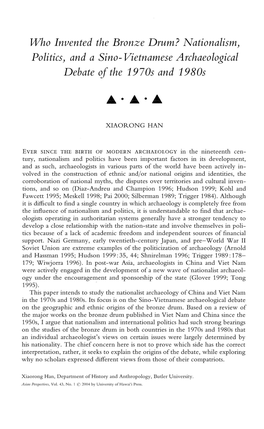 Who Invented the Bronze Drum? Nationalism, Politics, and a Sino- Vietnamese Archaeological Debate of the 1970S and 1980S