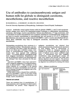 Use of Antibodies to Carcinoembryonic Antigen and Human Milk Fat Globule to Distinguish Carcinoma, Mesothelioma, and Reactive Mesothelium