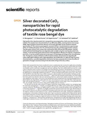 Silver Decorated Ceo2 Nanoparticles for Rapid Photocatalytic Degradation