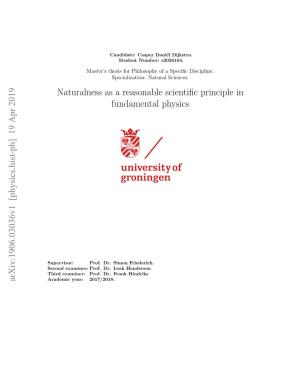Naturalness As a Reasonable Scientific Principle in Fundamental Physics