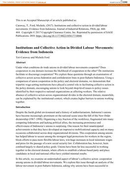 Institutions and Collective Action in Divided Labour Movements: Evidence from Indonesia