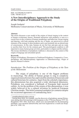 A New Interdisciplinary Approach to the Study of the Origins of Traditional Polyphony
