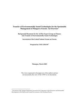 Transfer of Environmentally Sound Technologies for the Sustainable Management of Mangrove Forests: an Overview1