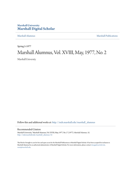Marshall Alumnus, Vol. XVIII, May, 1977, No. 2 Marshall University