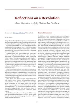 Reflections on a Revolution John Iliopoulos, Reply by Sheldon Lee Glashow