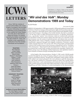 “Wir Sind Das Volk”: Monday Demonstrations 1989 and Today