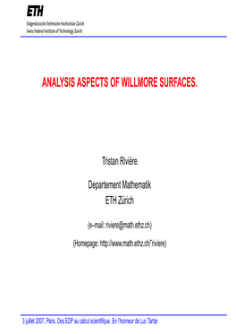 Analysis Aspects of Willmore Surfaces