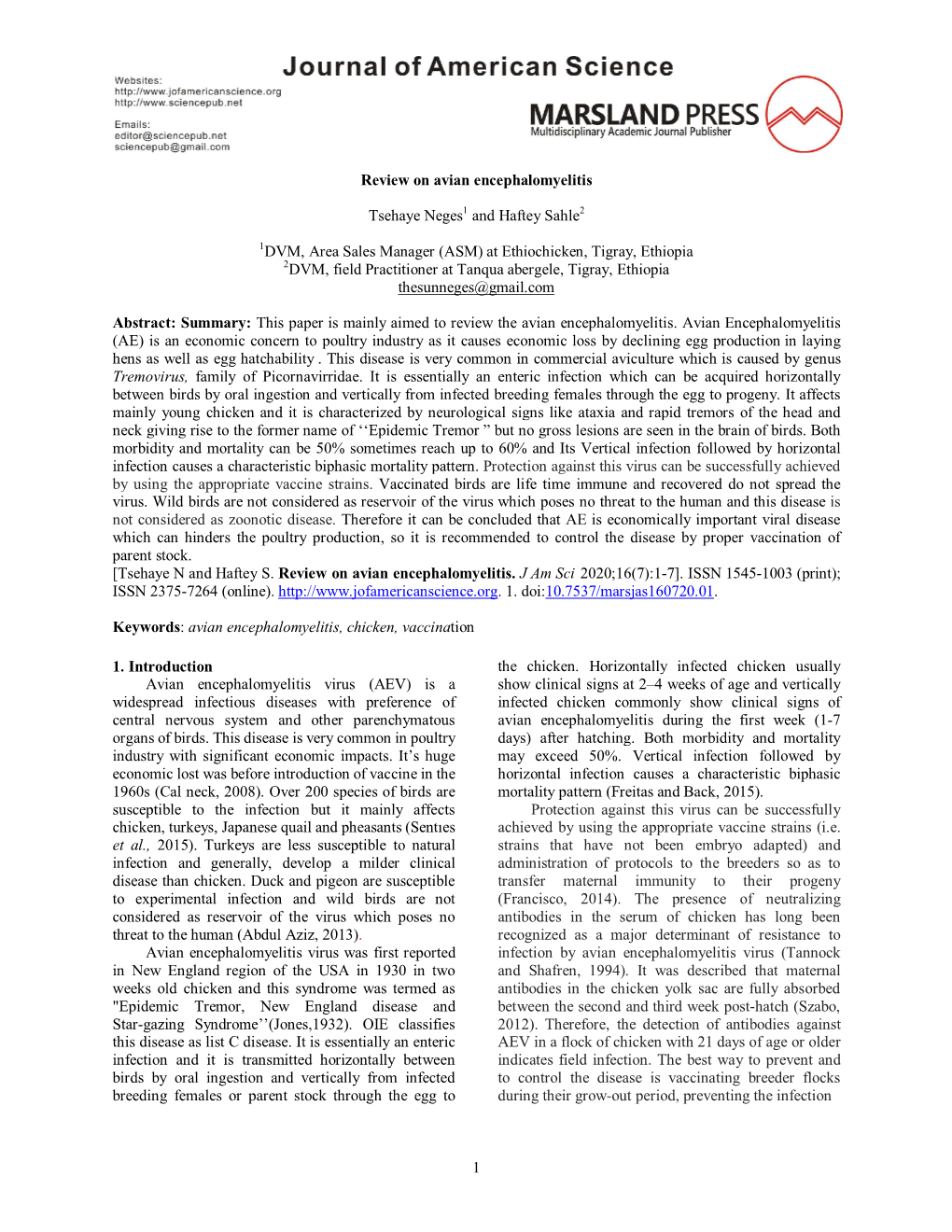 1 Review on Avian Encephalomyelitis