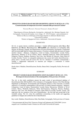 Contributo Allo Studio Della Desertificazione in Sicilia Su Base Climatica