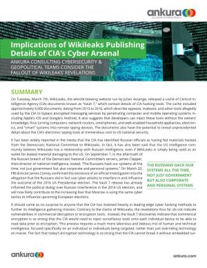 Implications of Wikileaks Publishing Details of CIA's Cyber Arsenal