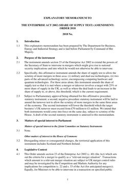 The Enterprise Act 2002 (Share of Supply Test) (Amendment) Order 2018