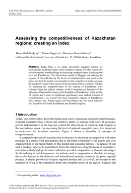 Assessing the Competitiveness of Kazakhstan Regions: Creating an Index