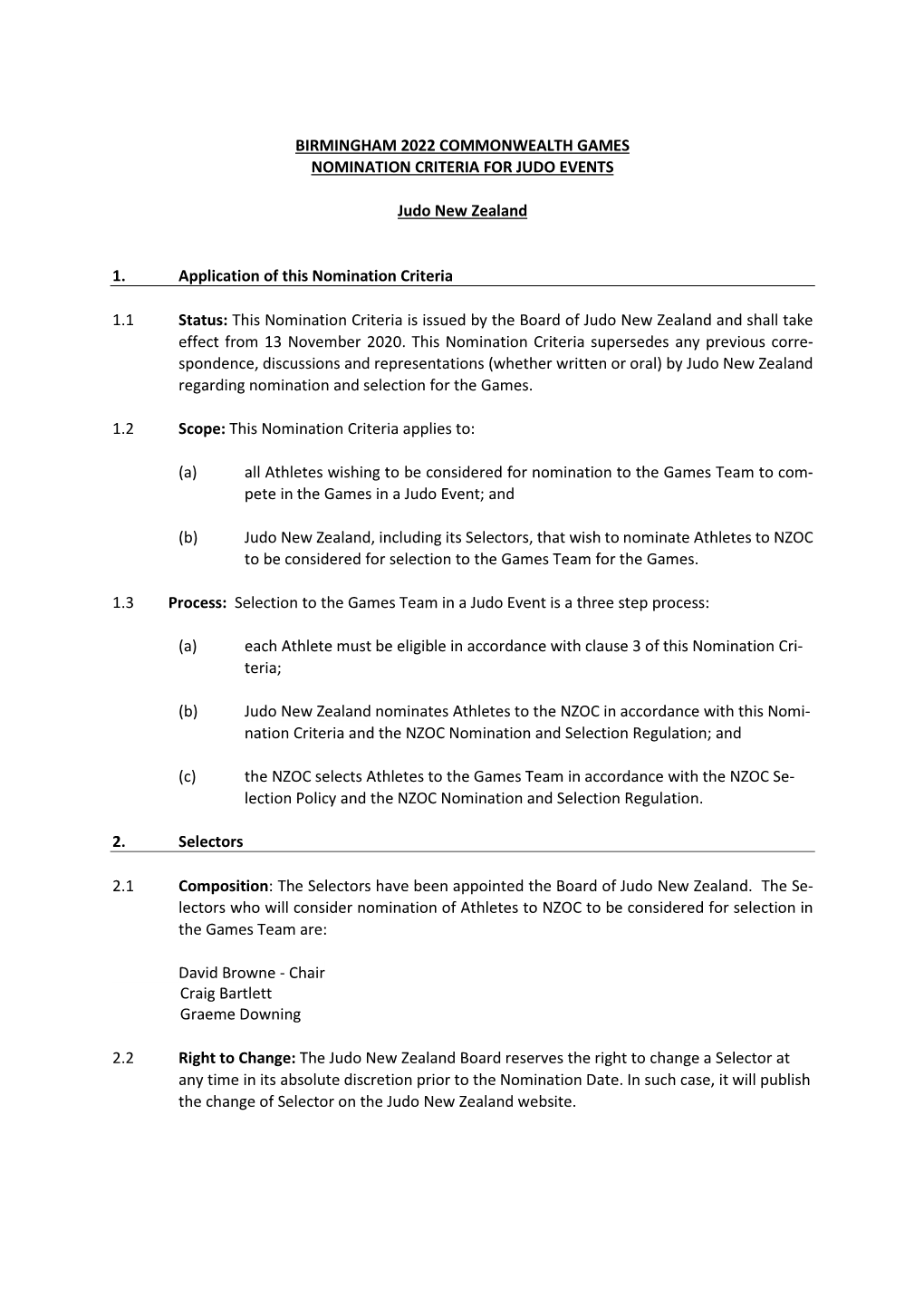 Birmingham 2022 Commonwealth Games Nomination Criteria for Judo Events