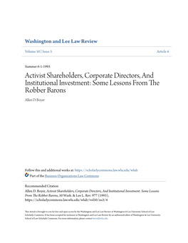 Activist Shareholders, Corporate Directors, and Institutional Investment: Some Lessons from the Robber Barons Allen D