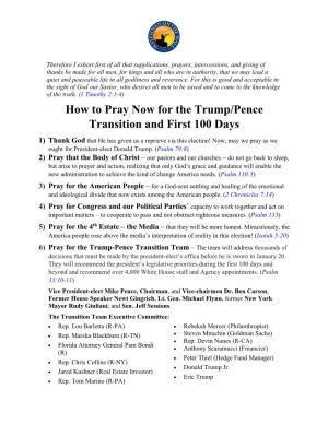 How to Pray Now for the Trump/Pence Transition and First 100 Days