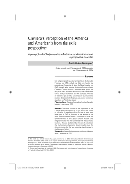 Clavijero's Perception of the America and American's from the Exile Perspective1