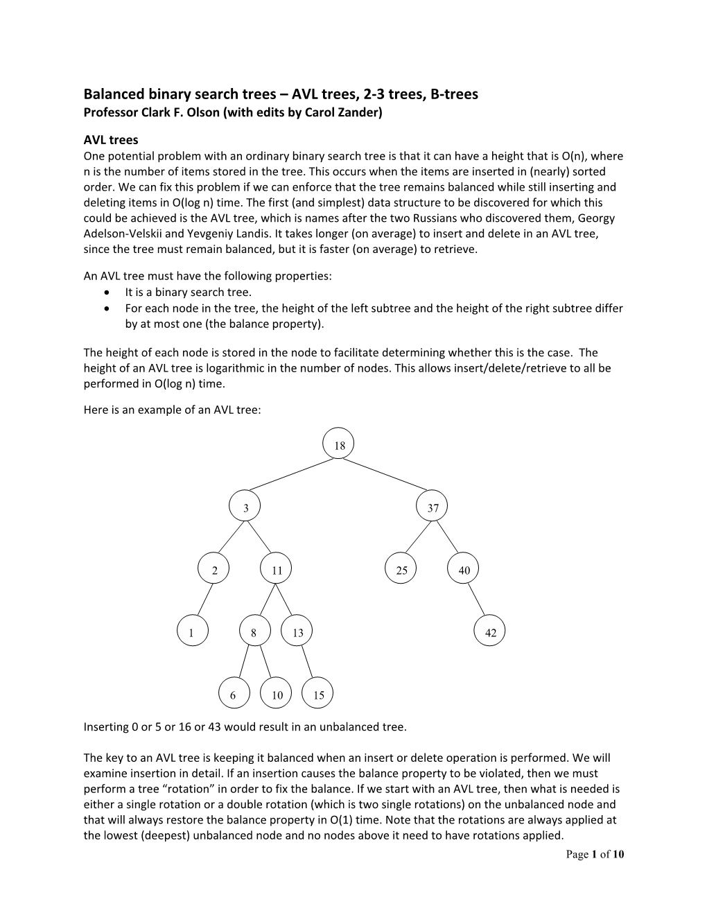 Balanced Binary Search Trees – AVL Trees, 2-3 Trees, B-Trees