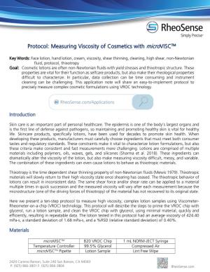 Protocol: Measuring Viscosity of Cosmetics with Microvisctm