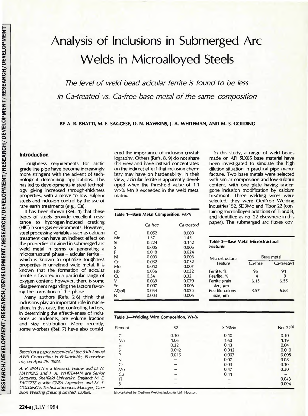 Analysis of Inclusions in Submerged Arc Welds in Microalloyed Steels