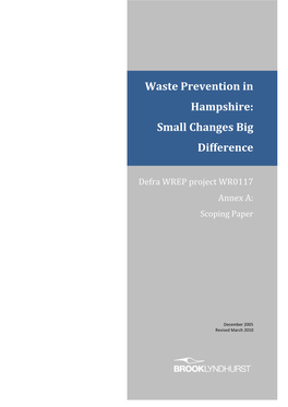 WR0117 Waste Prevention in Hampshire: Small Changes Big Difference | Annex a Scoping Paper