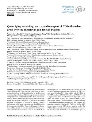 Quantifying Variability, Source, and Transport of CO in the Urban Areas Over the Himalayas and Tibetan Plateau