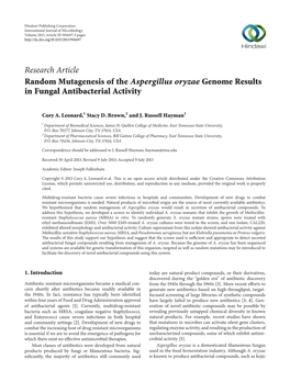Research Article Random Mutagenesis of the Aspergillus Oryzae Genome Results in Fungal Antibacterial Activity