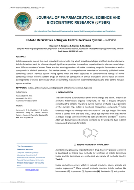Indole Derivatives Acting on Central Nervous System – Review