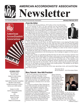 January-February 2015 from the Editor Welcome to the January-February 2015 Edition of the AAA Newsletter
