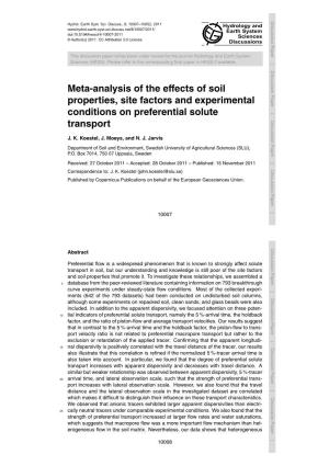 Meta-Analysis of the Effects of Soil Properties, Site Factors And