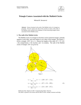 Triangle Centers Associated with the Malfatti Circles