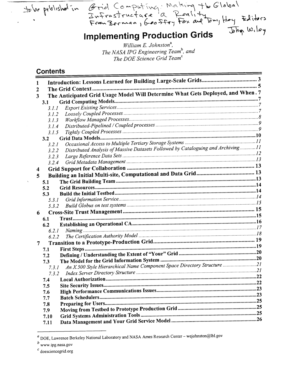 Implementing Production Grids William E