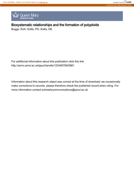 Biosystematic Relationships and the Formation of Polyploids Buggs, RJA; Soltis, PS; Soltis, DE