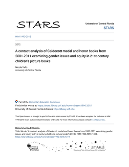 A Contact Analysis of Caldecott Medal and Honor Books from 2001-2011 Examining Gender Issues and Equity in 21St Century Children's Picture Books