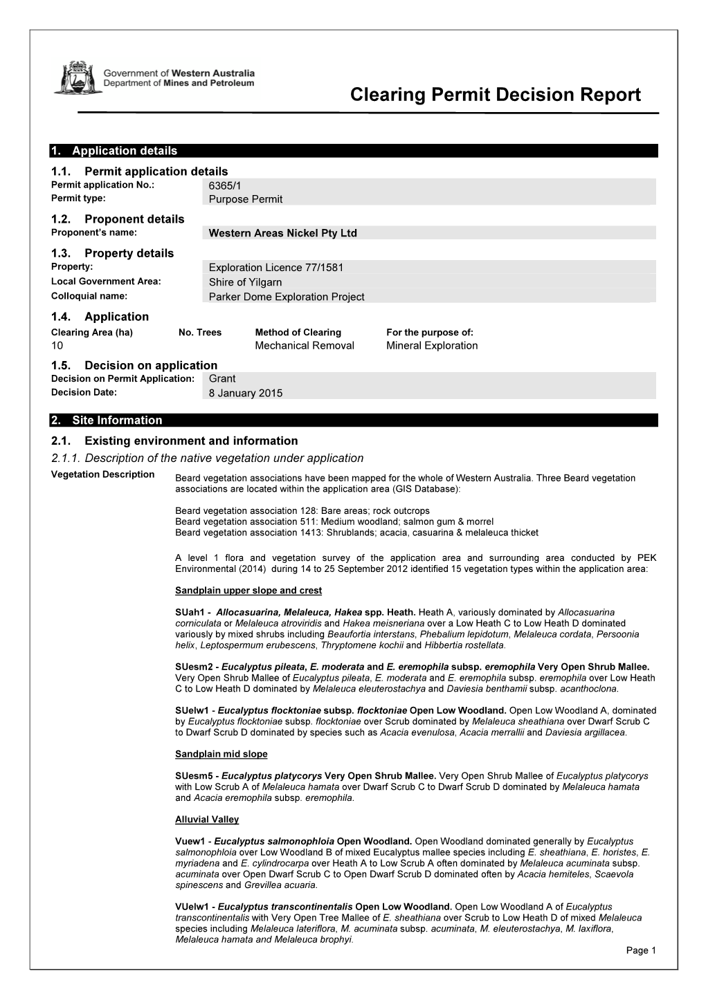 Clearing Permit Decision Report