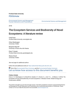 The Ecosystem Services and Biodiversity of Novel Ecosystems: a Literature Review